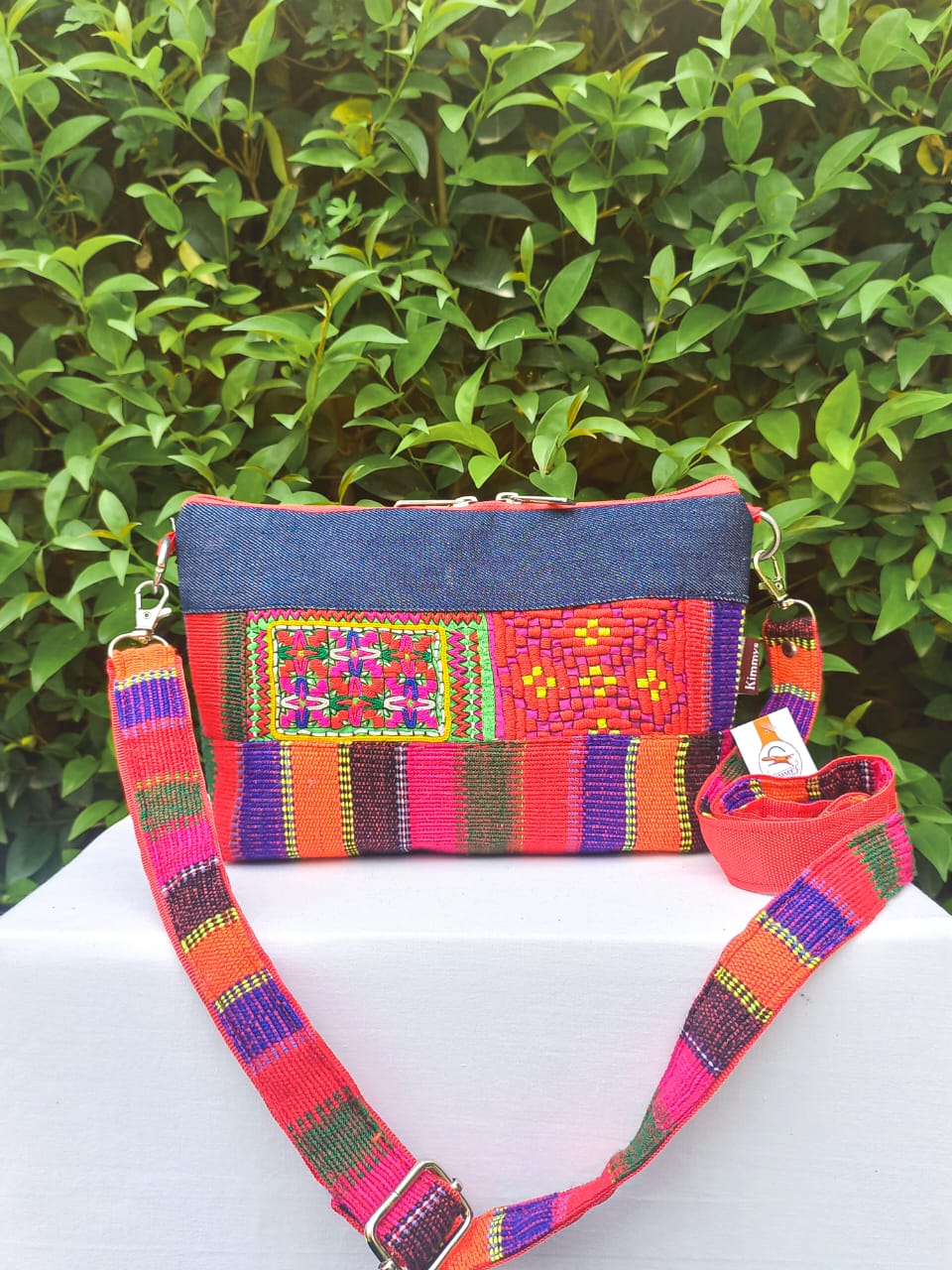 (263) Side Strap Bag Red-Multicolour