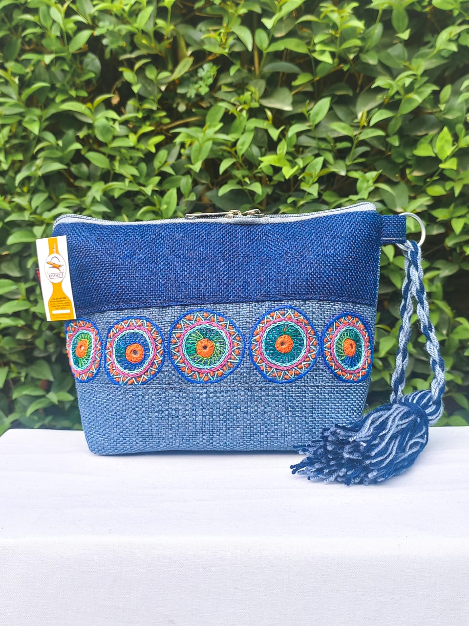 (272) Pouch Blue Burlap