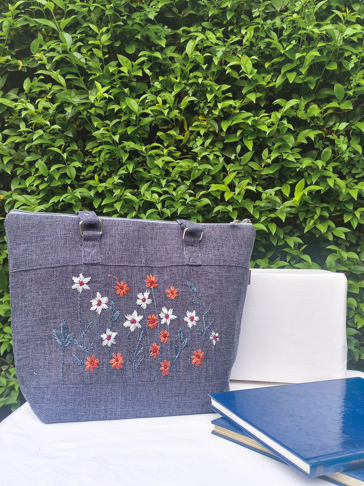 (621) College Bag Gray Hand Embroidered