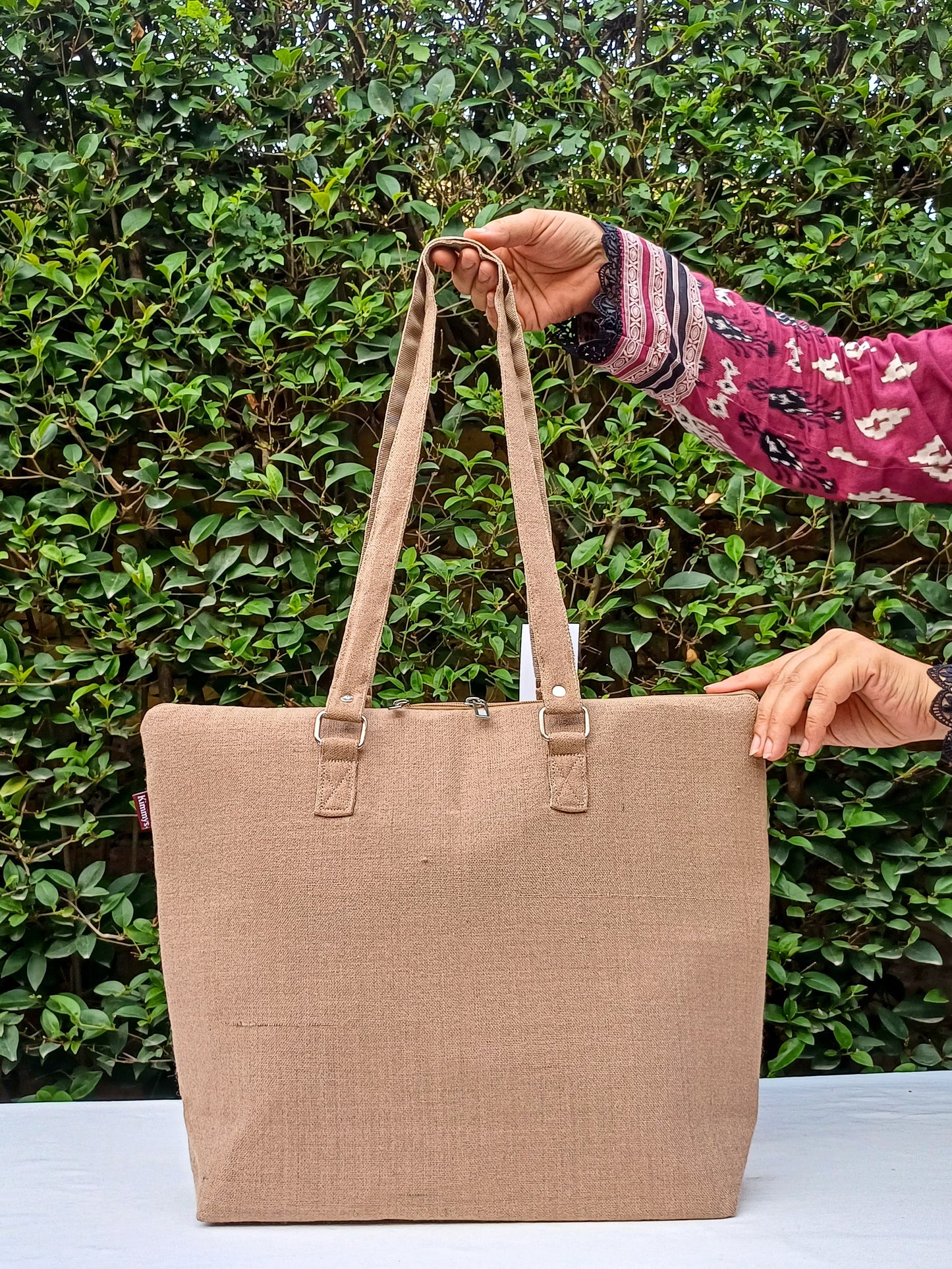 (673) College Bag Beige With Traditional Hand Embroidery