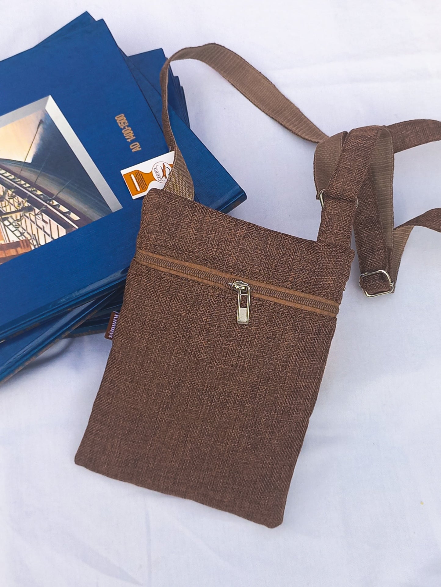 (372) Cross Bag Brown Burlap