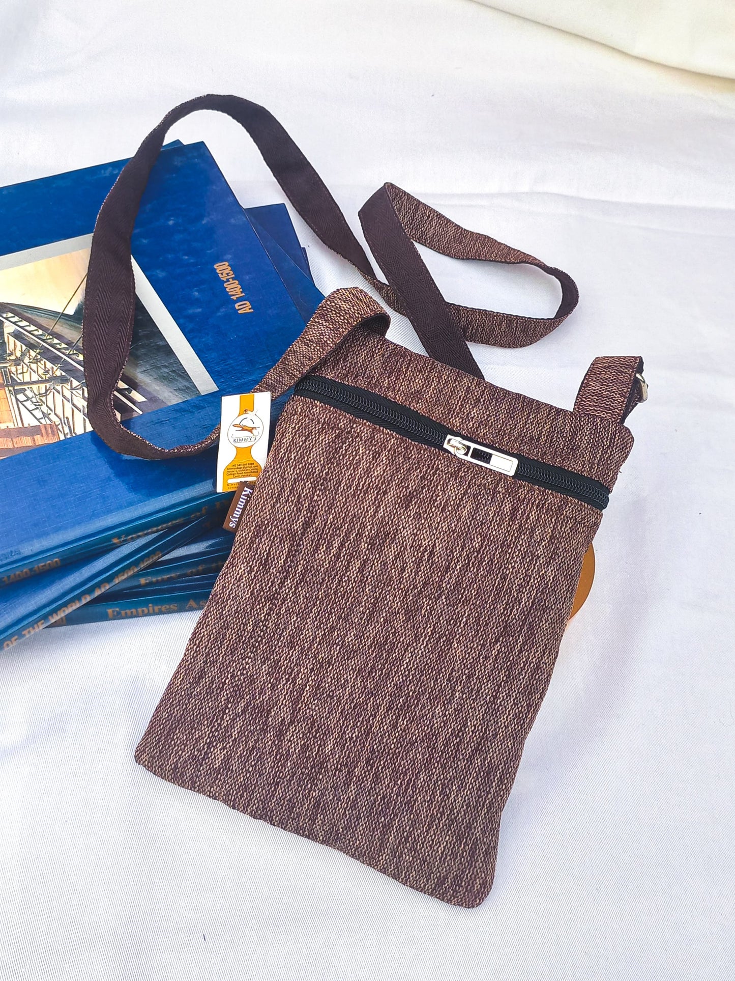 (373) Cross Bag Dark Brown Burlap