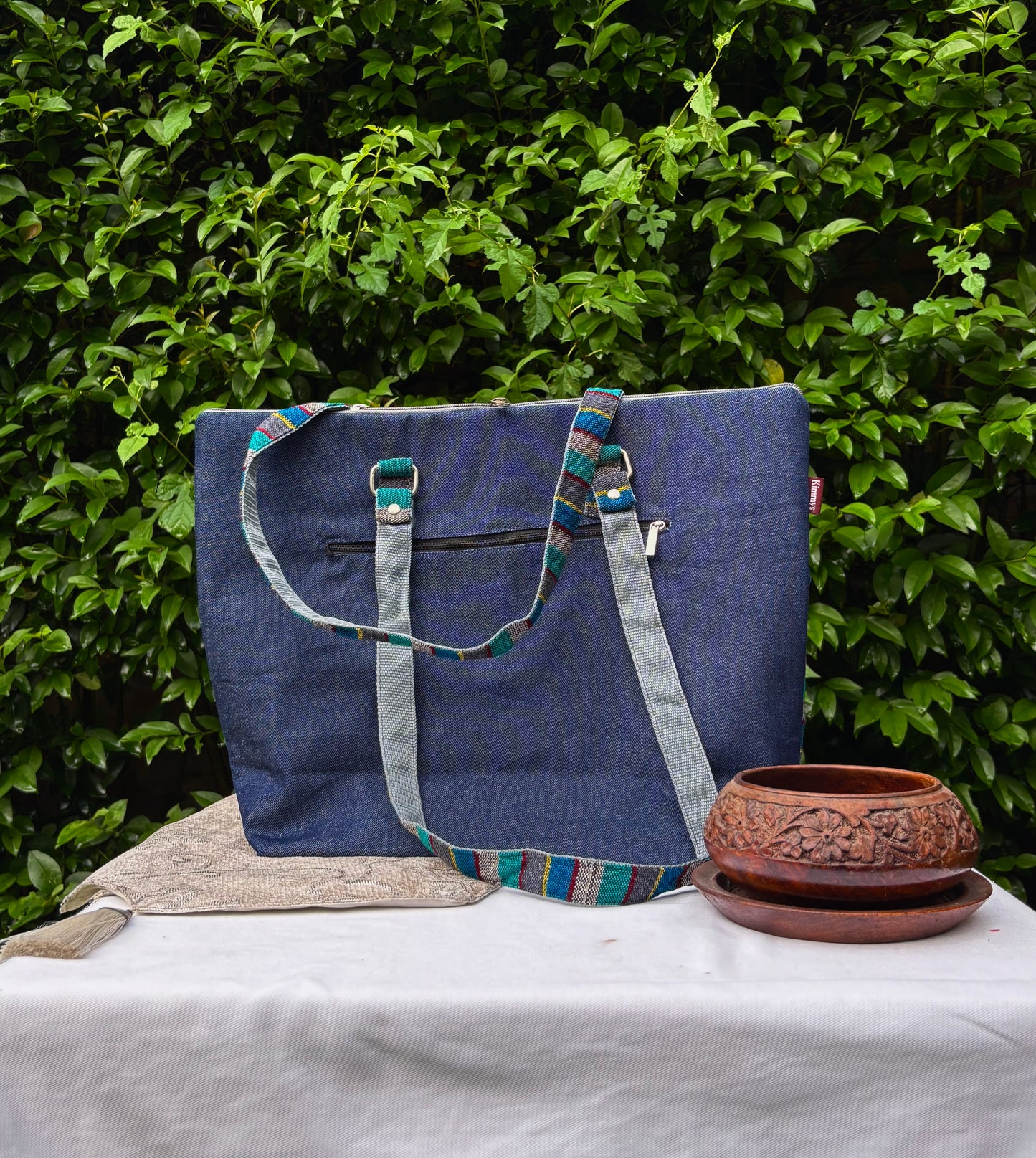 (623) College Bag Blue Hand Embroidered