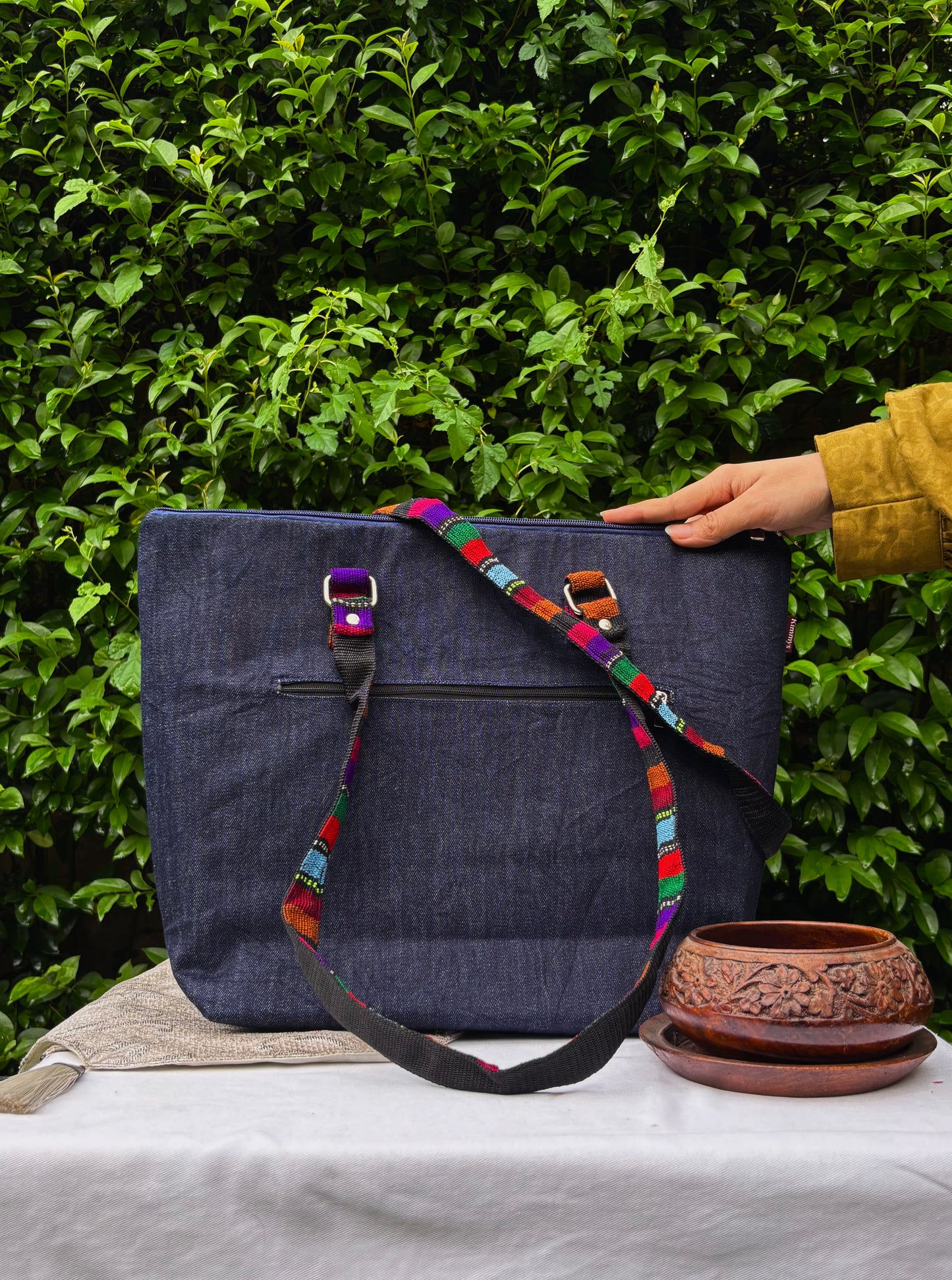 (624) College Bag Purple Hand Embroidered