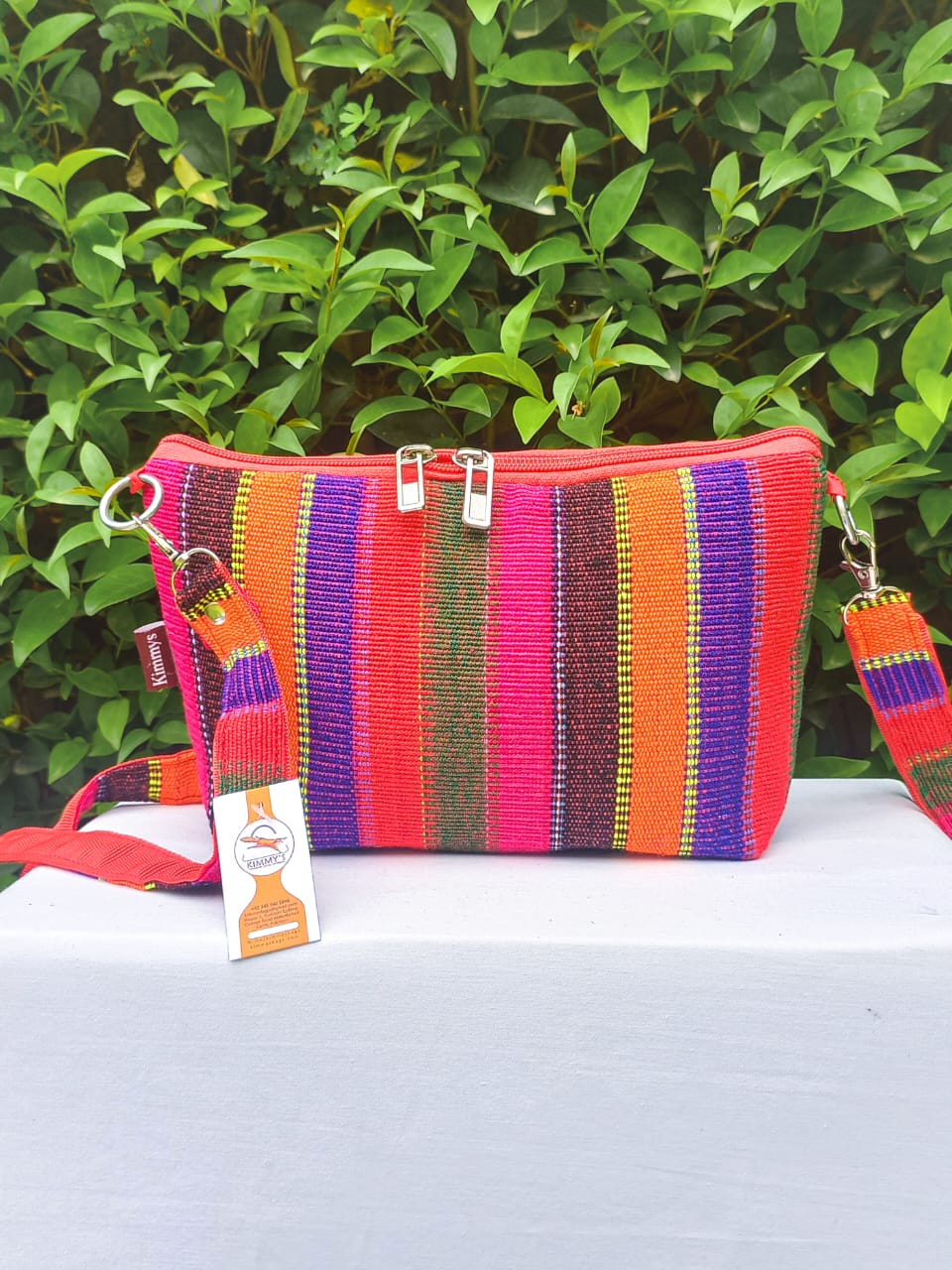 (263) Side Strap Bag Red-Multicolour