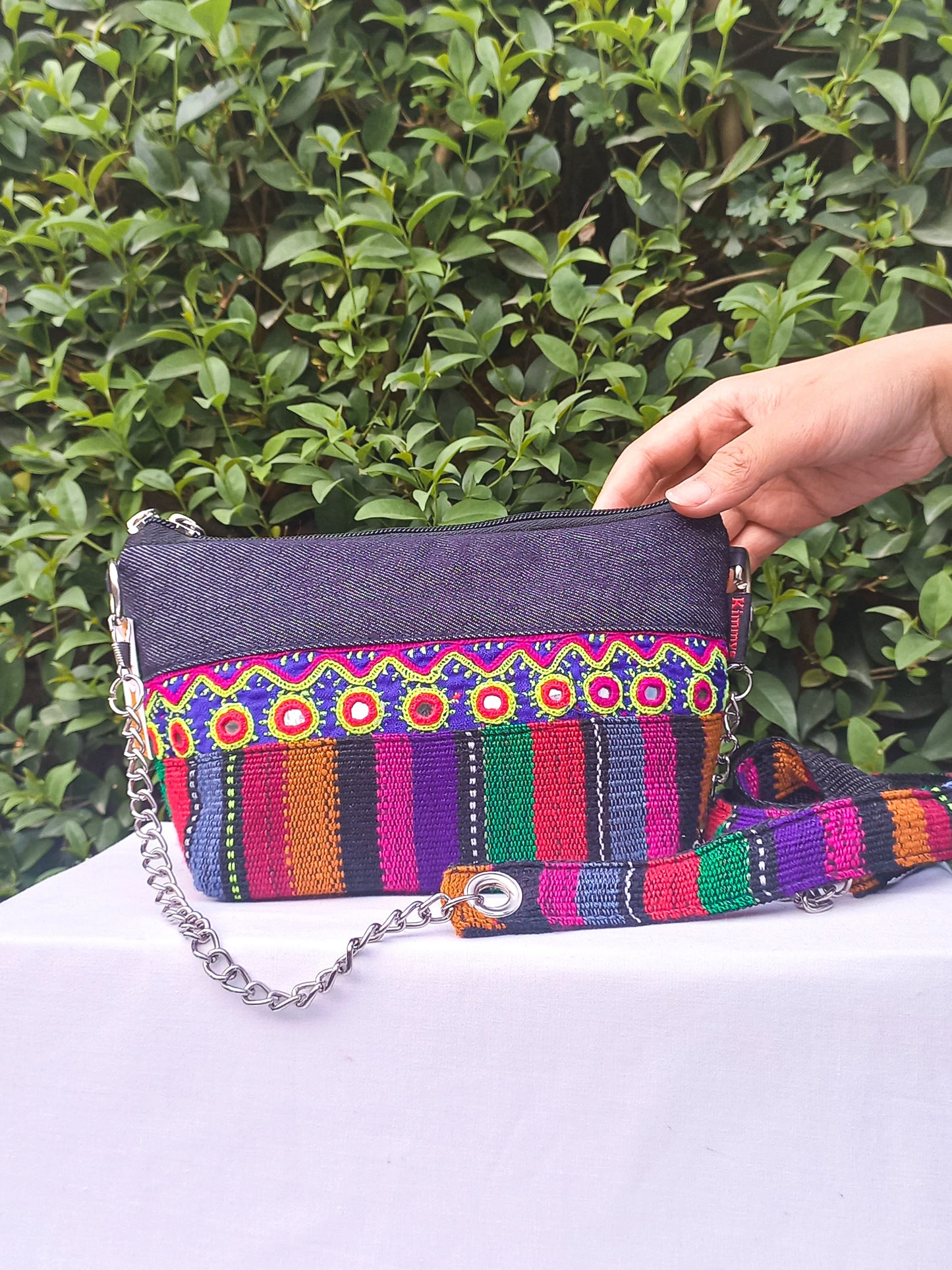 (257) Side Strap Bag Purple-Multicolour