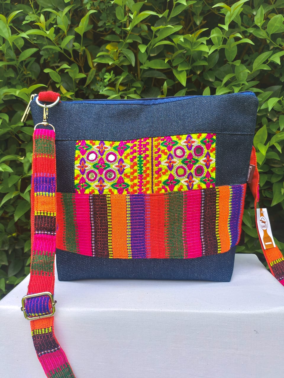 (303) Long Strap Bag Red-Multicolour