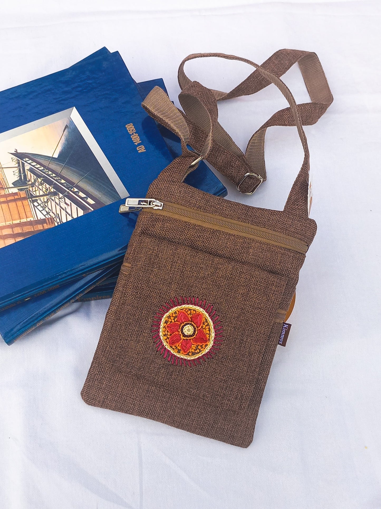 (372) Cross Bag Brown Burlap