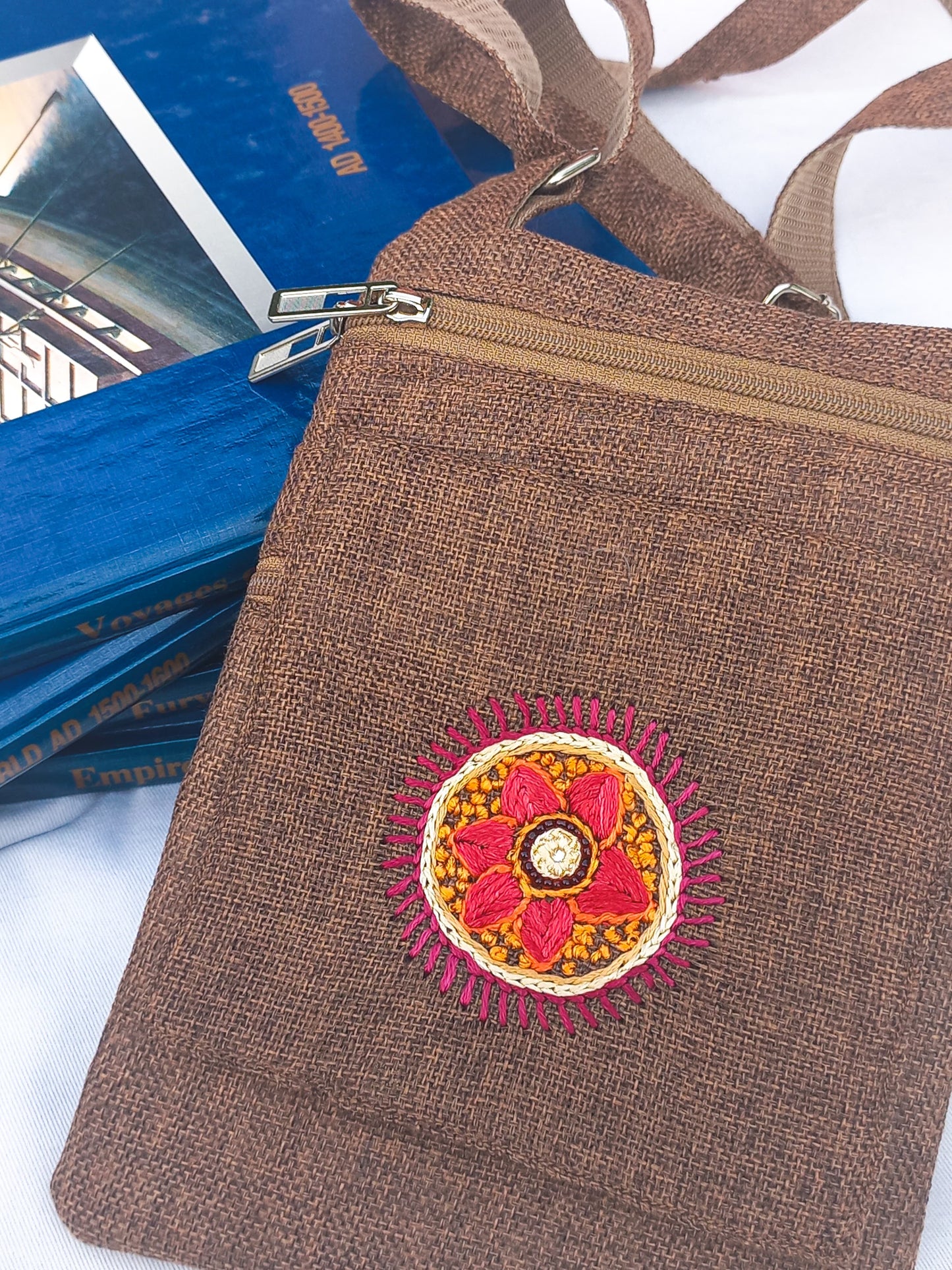 (372) Cross Bag Brown Burlap