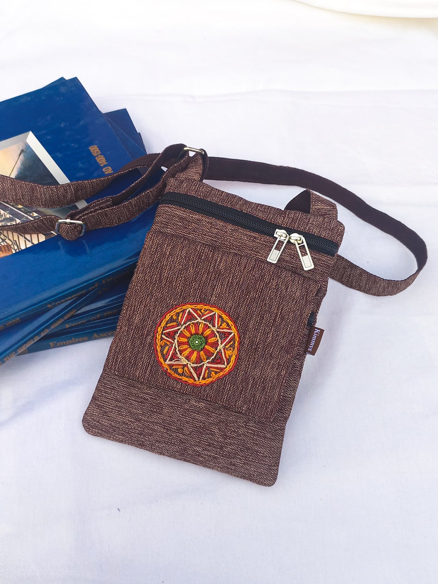 (373) Cross Bag Dark Brown Burlap
