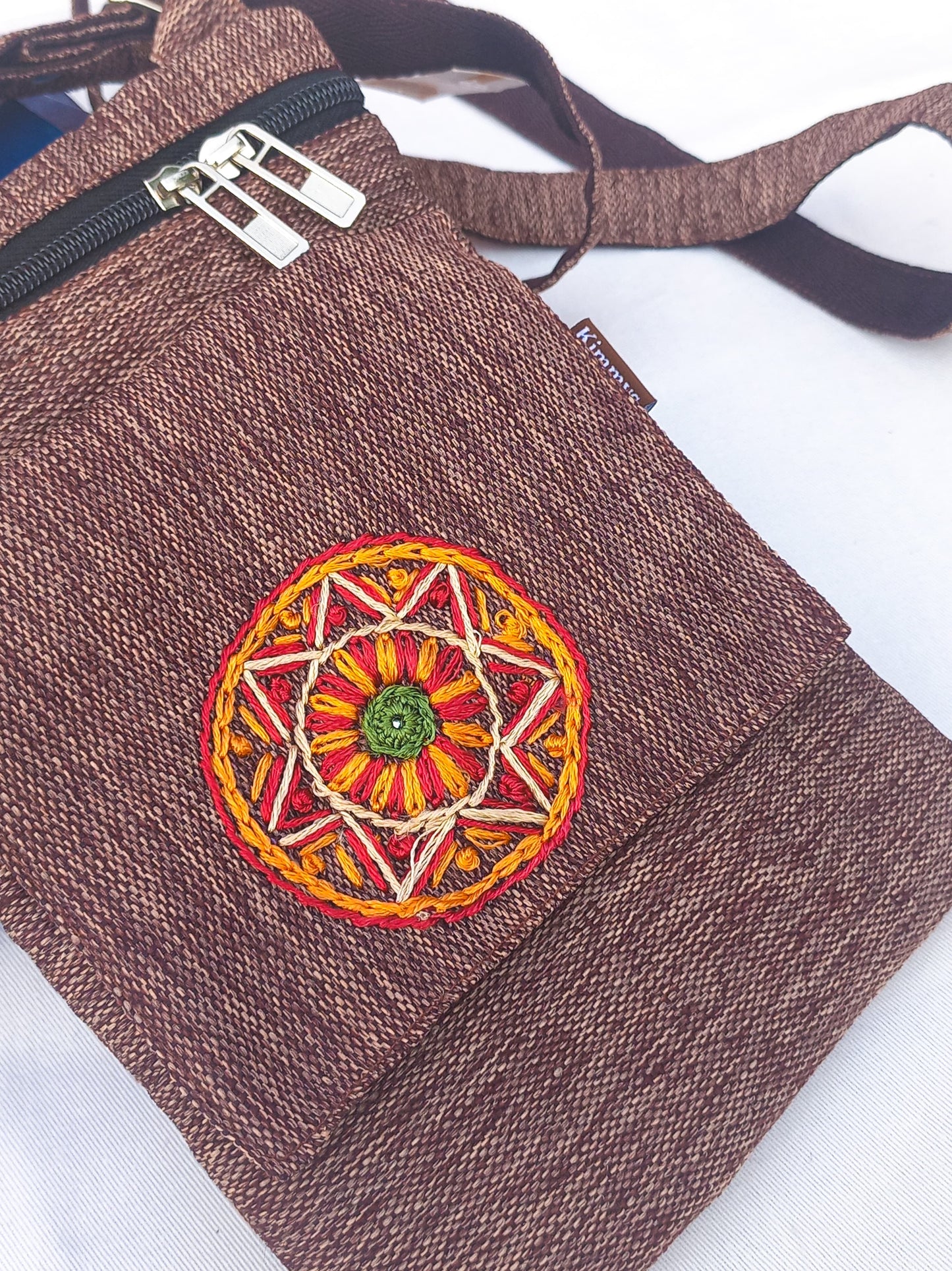(373) Cross Bag Dark Brown Burlap
