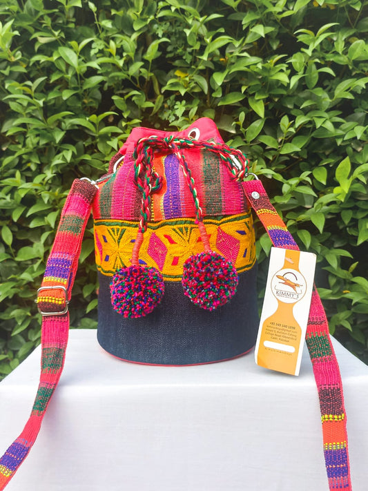 (424) Bucket Bag Red-Multicolour
