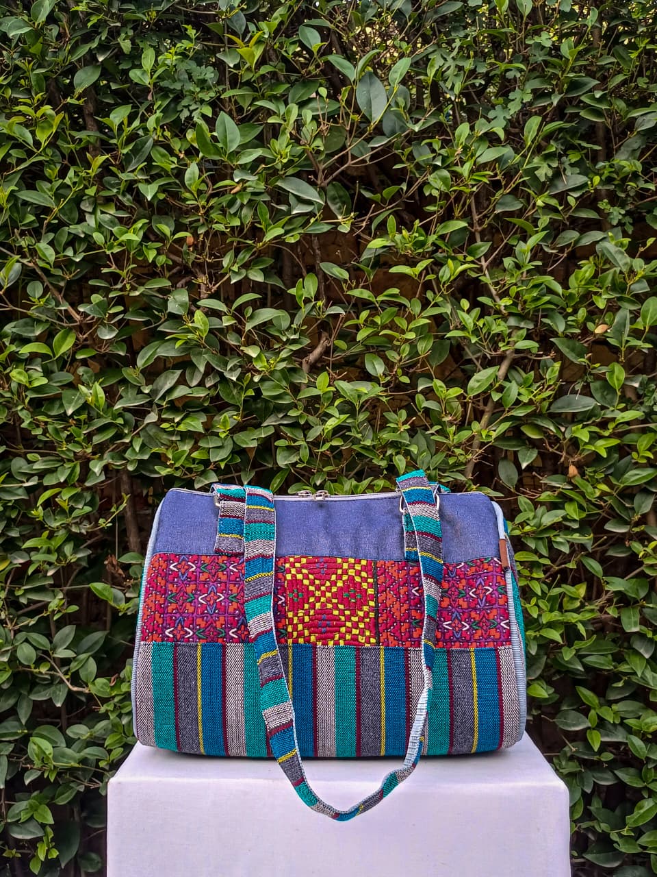 Hand Bag Blue-Multicolour