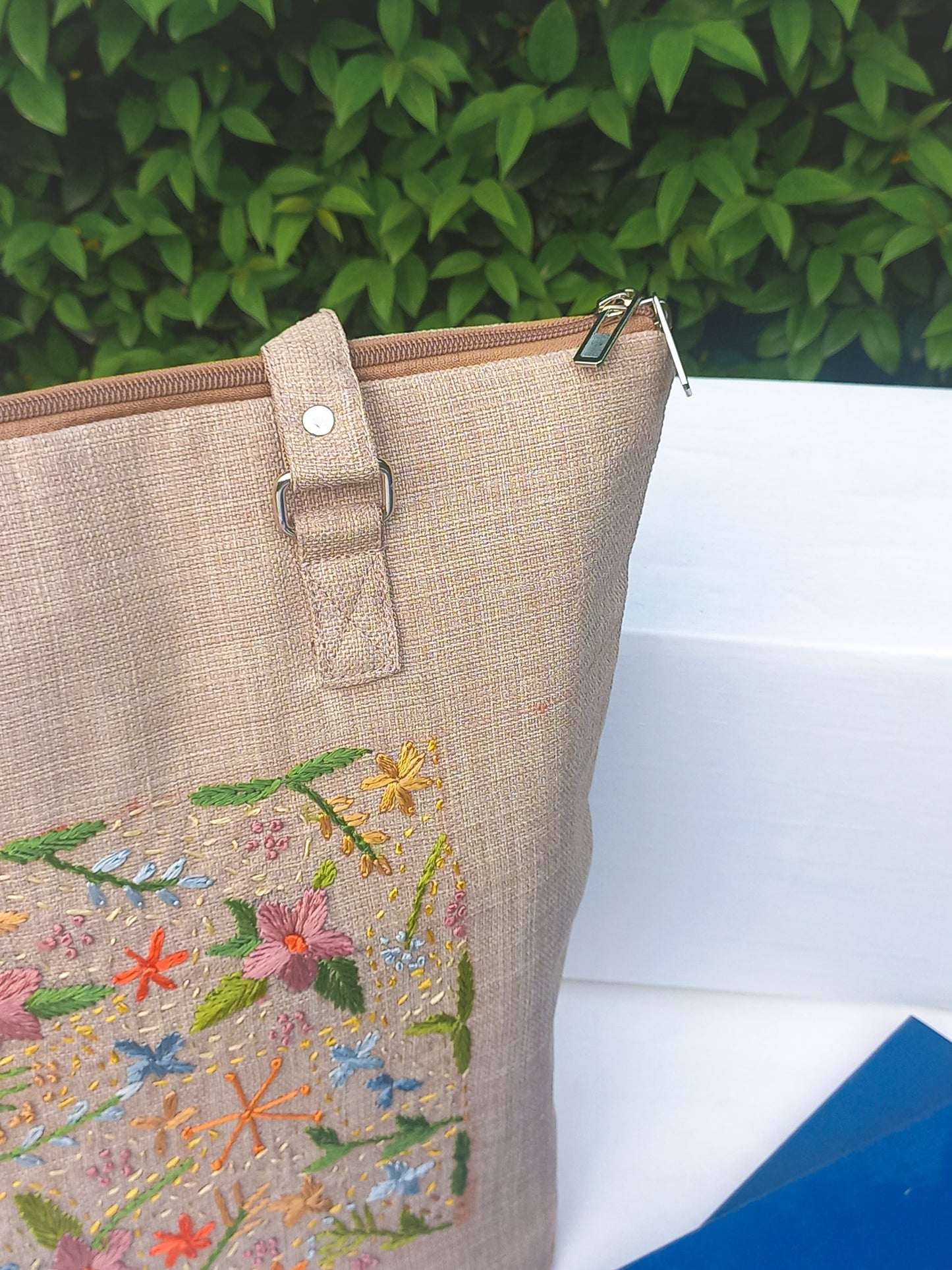 (671) College Bag Beige Hand Embroidered