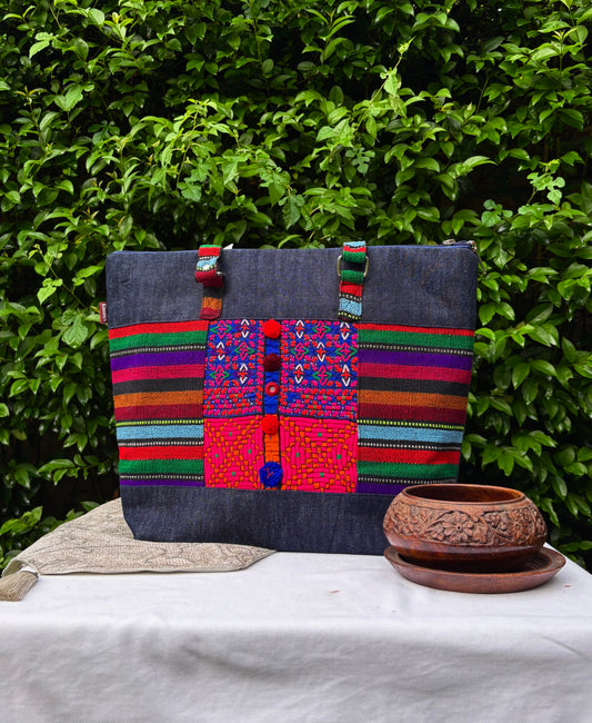 (624) College Bag Purple Hand Embroidered