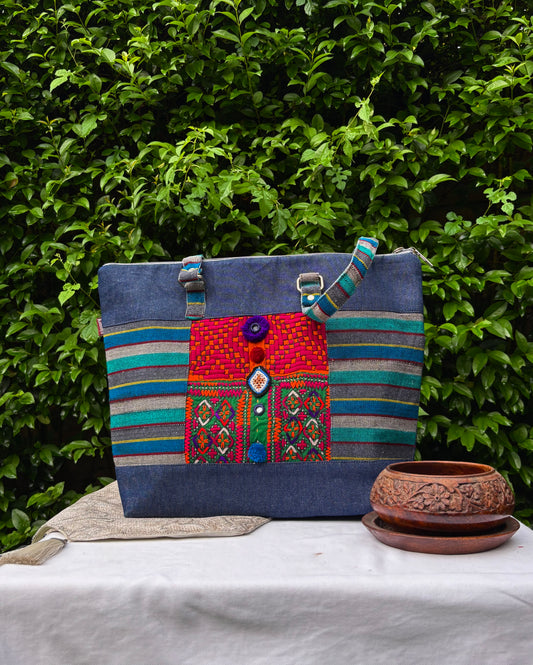 (623) College Bag Blue Hand Embroidered