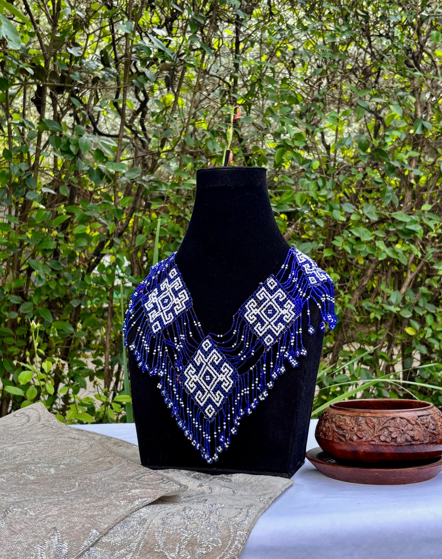 Beaded Long Necklace White-Blue