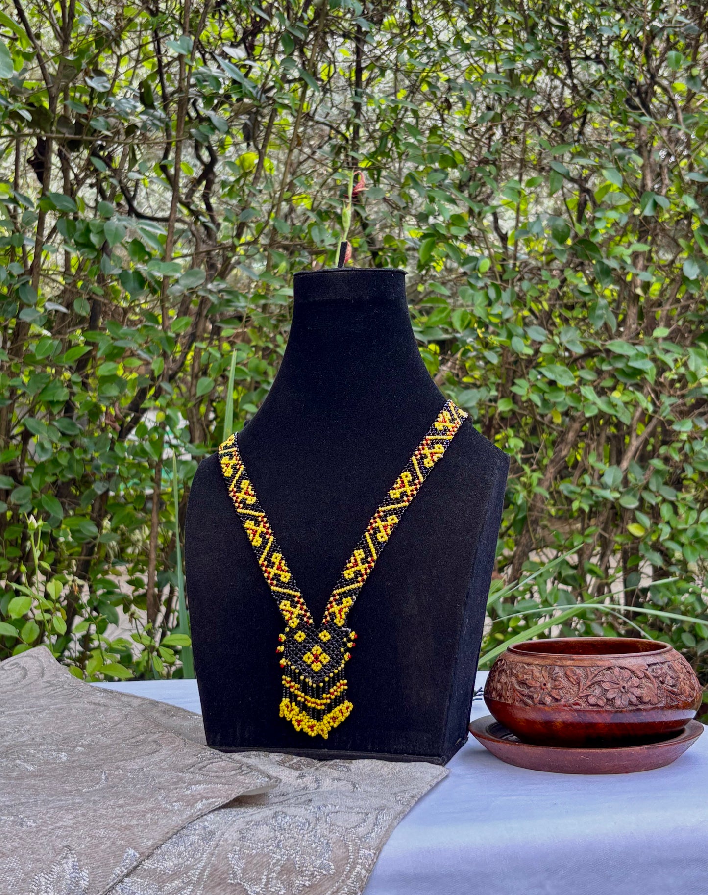 Beaded Long Necklace Yellow-Black