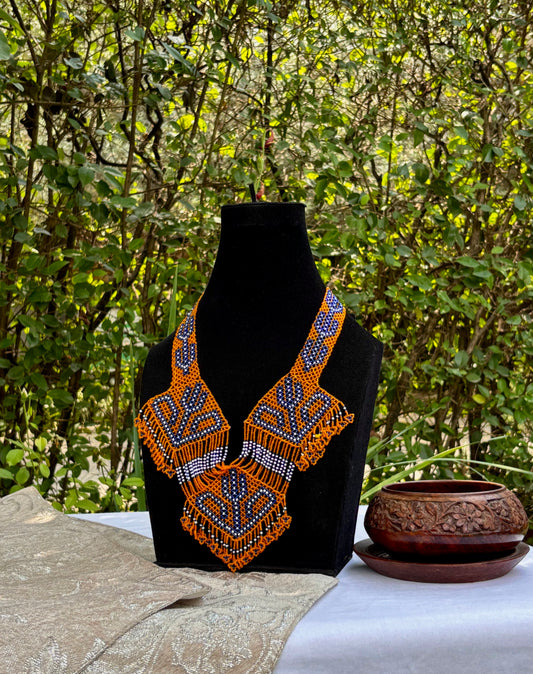 Beaded Long Necklace Orange-Blue
