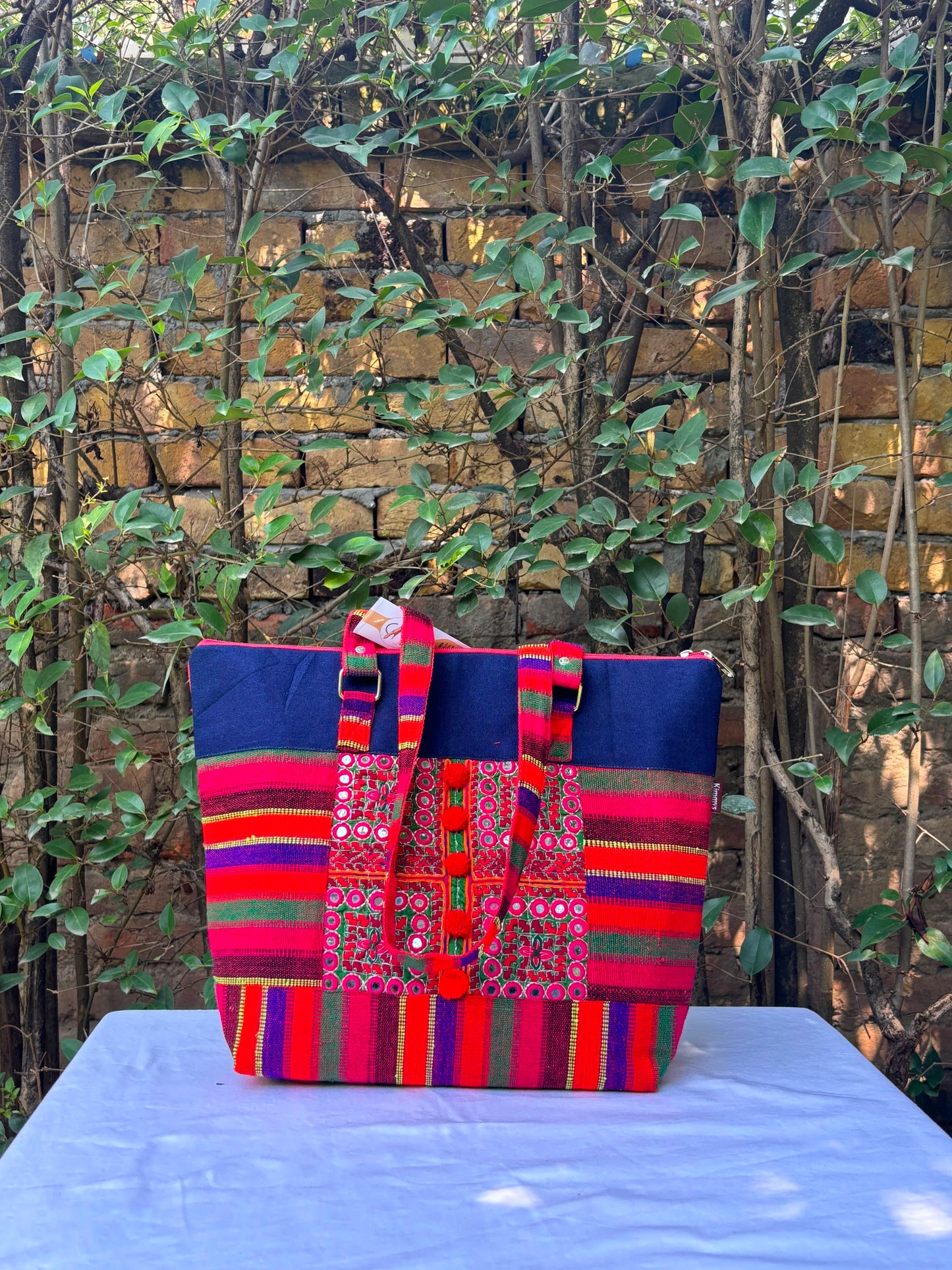 (622) College Bag Red Hand Embroidered